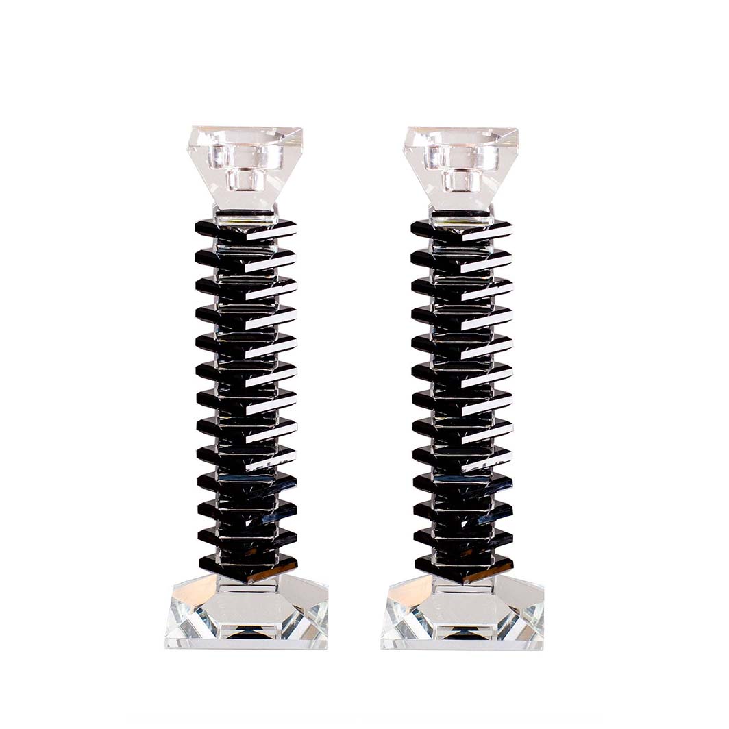 Stacked Crystal Candlesticks, Set of 2, Black