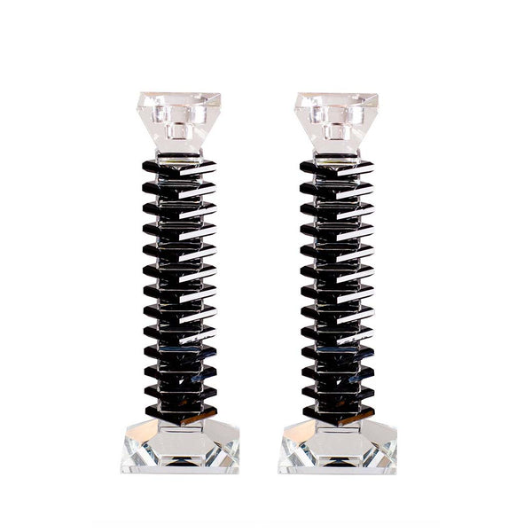 Stacked Crystal Candlesticks, Set of 2, Black