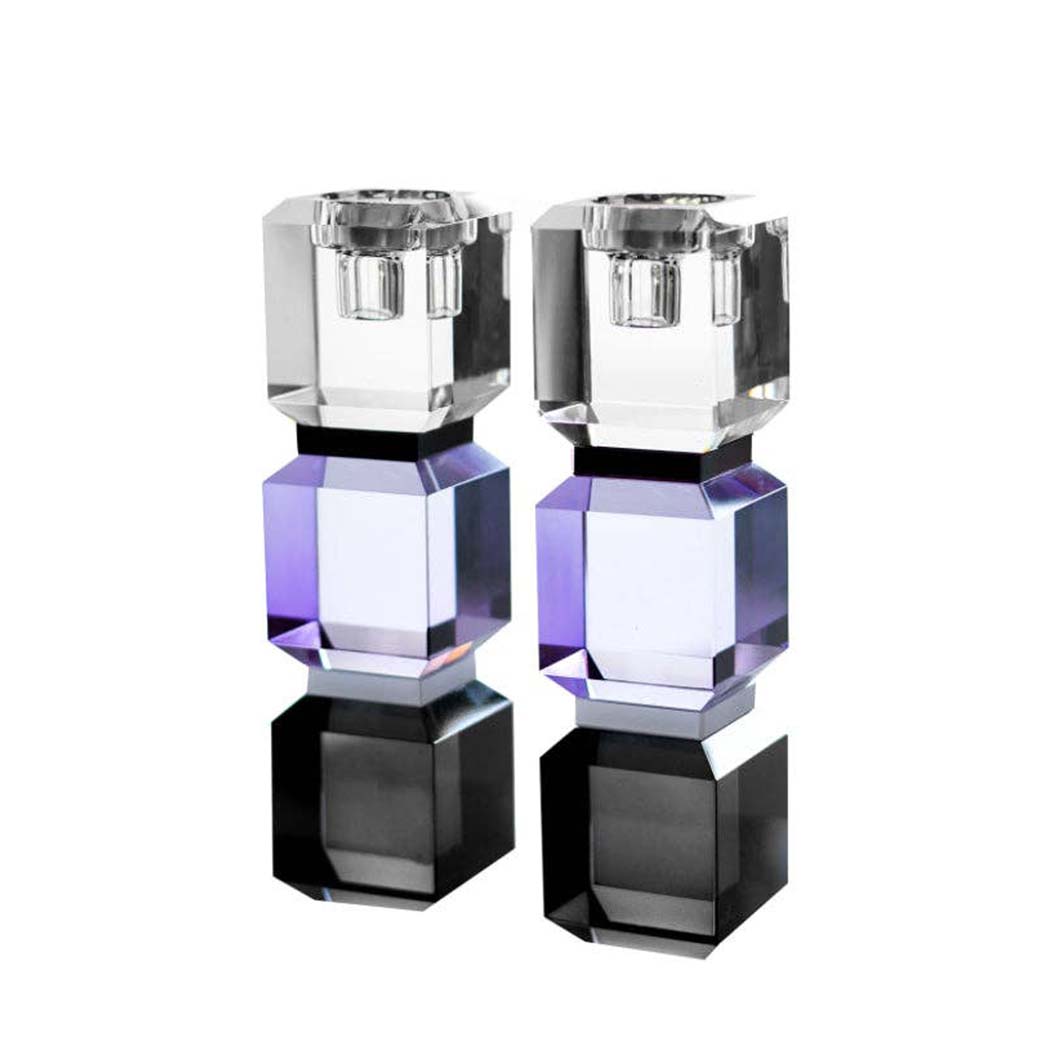 Lavender Color Block Crystal Candlesticks, Set of 2
