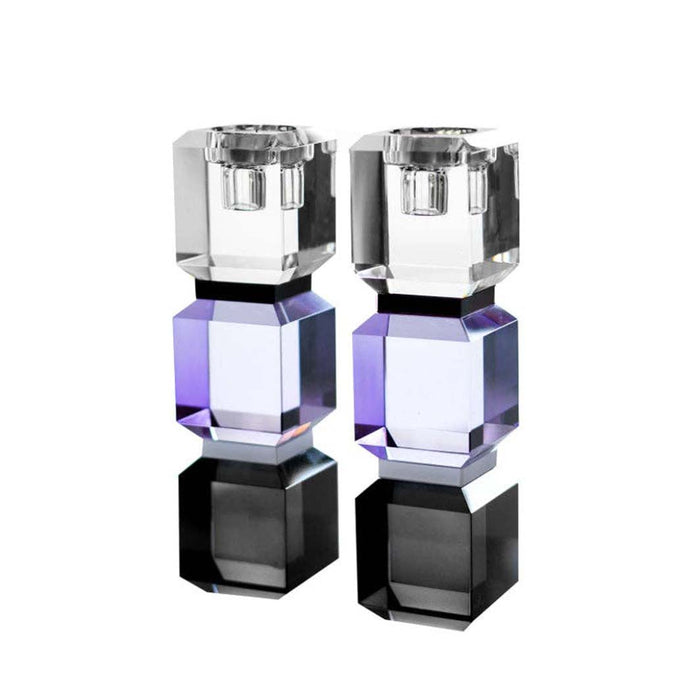 Lavender Color Block Crystal Candlesticks, Set of 2