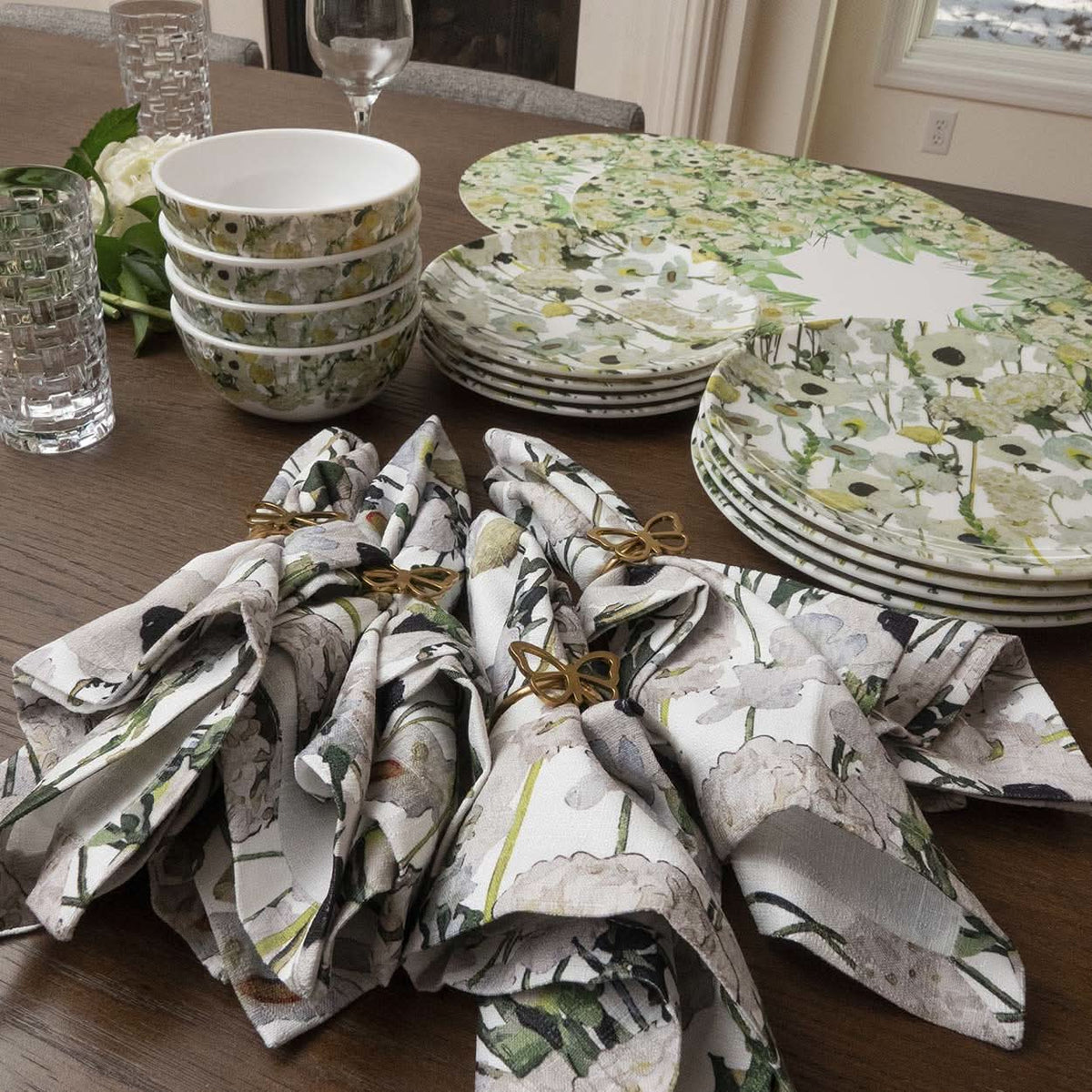 Cream Floral Garden Faux Linen Napkins, Set of 4