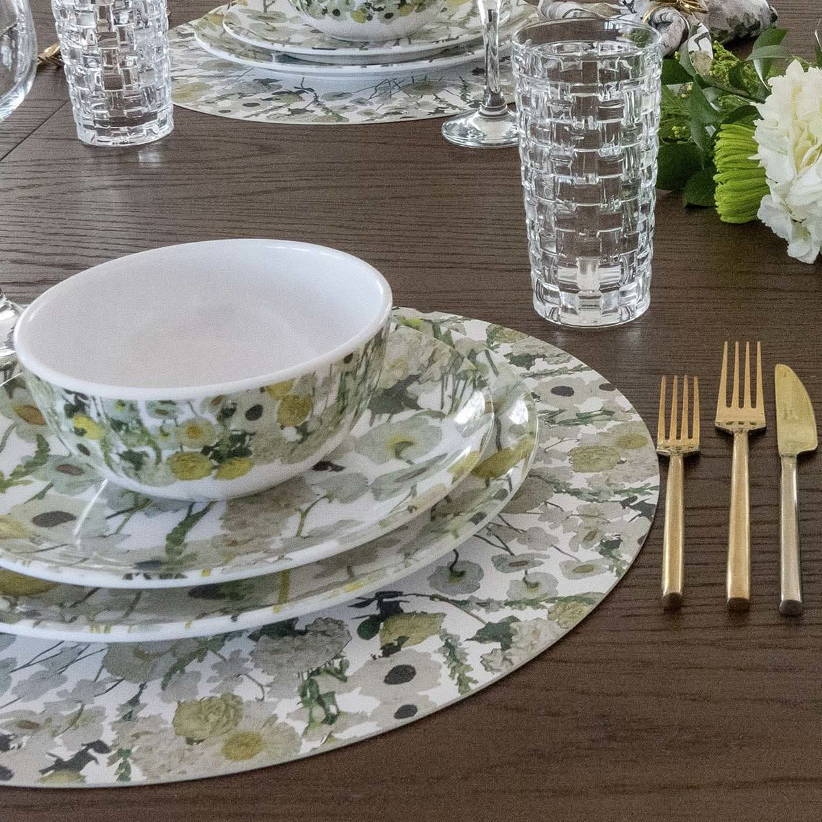 Cream Floral Garden Vinyl Placemats, Set of 4