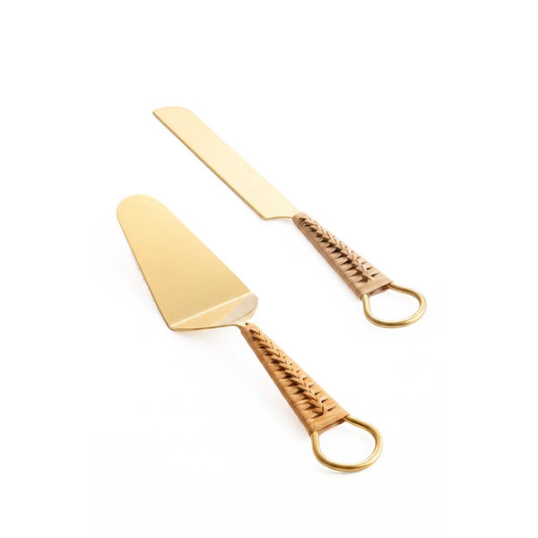 Helsinki Rattan and Gold Cake Servers, Set