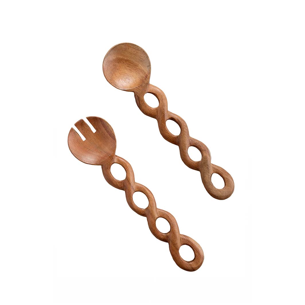 Valencia Carved Wood Salad Servers, Set