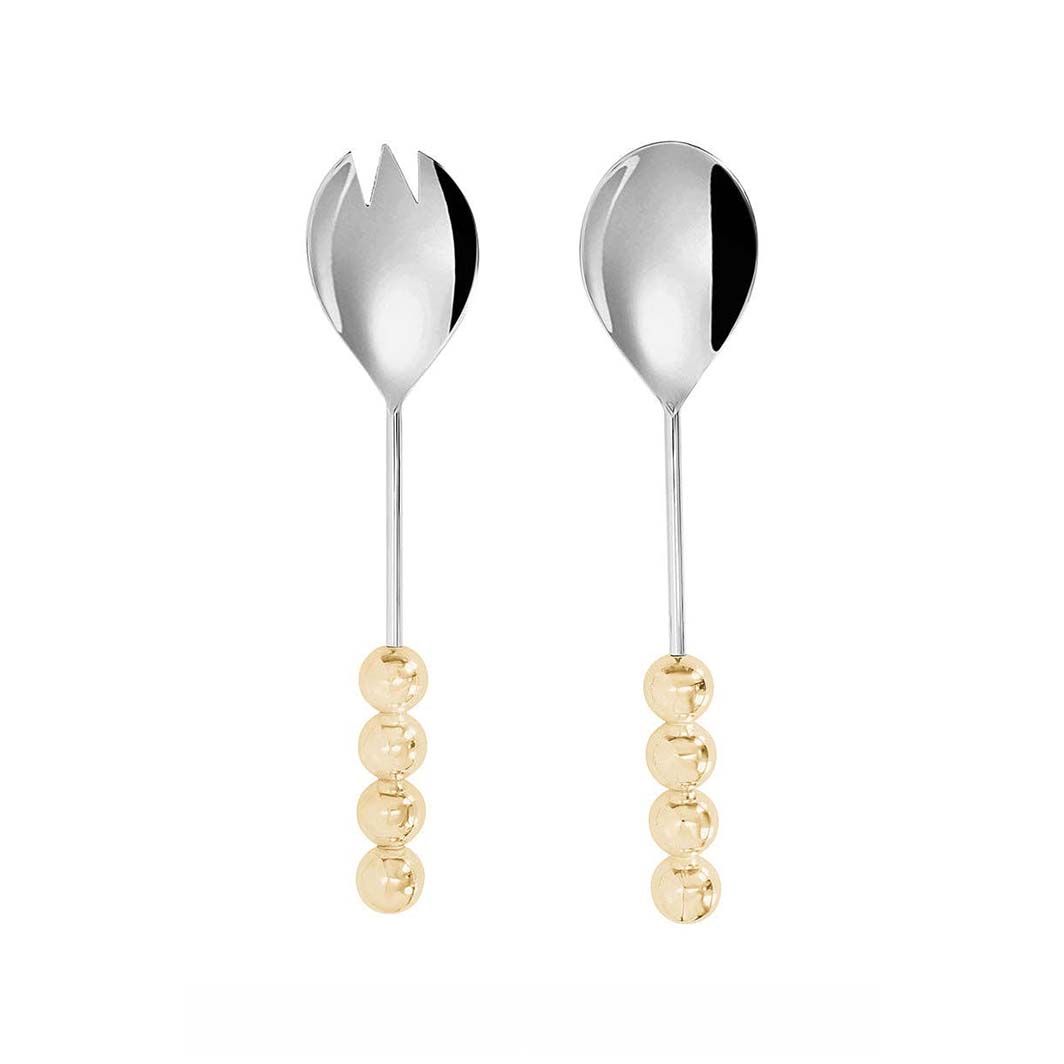 Stainless Steel Salad Servers with Gold Balls