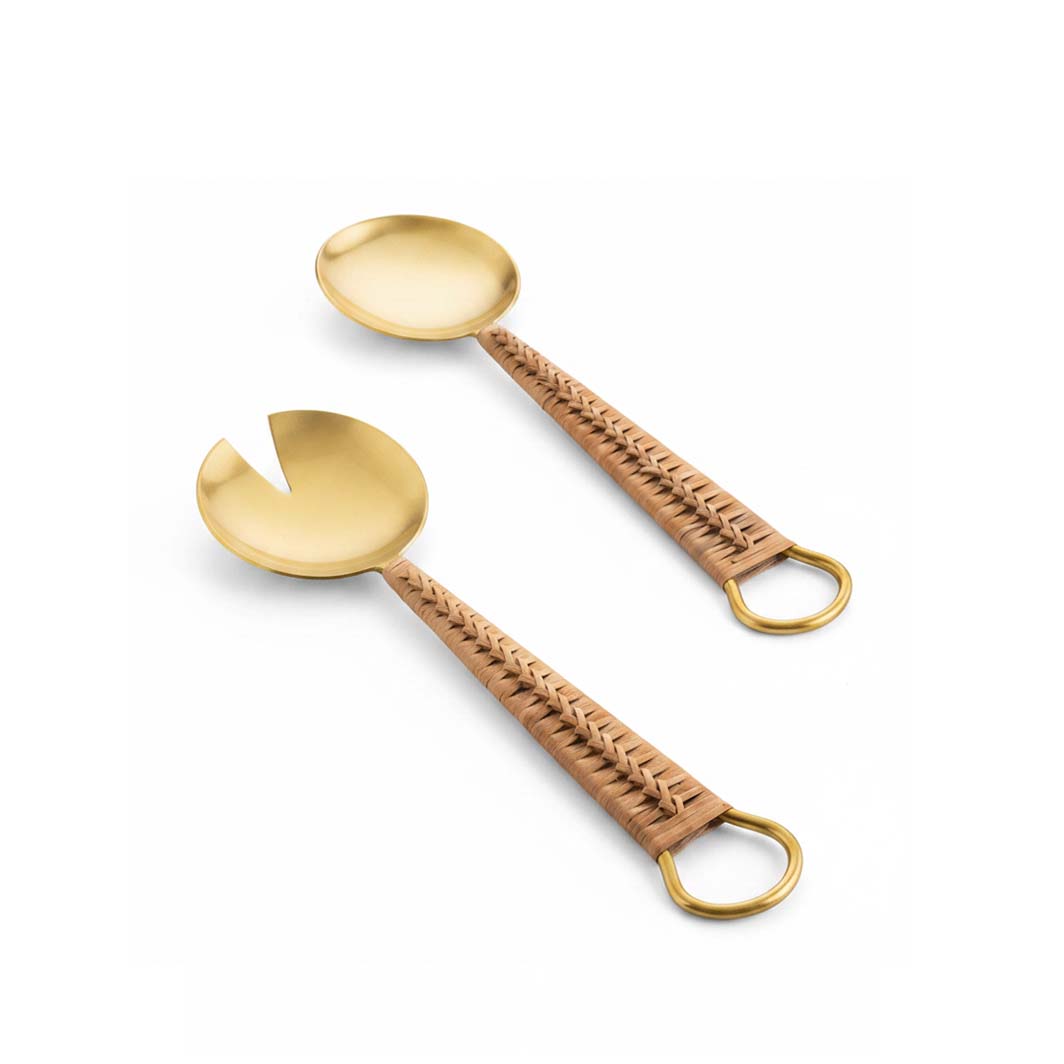 Helsinki Rattan and Gold Salad Servers