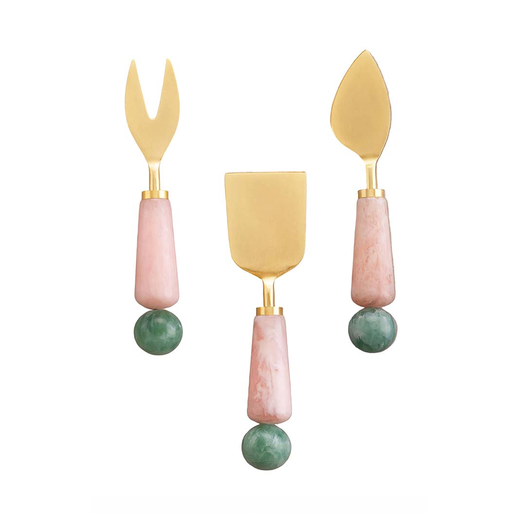 Copenhagen Pink and Jade Cheese Knives, Set of 3