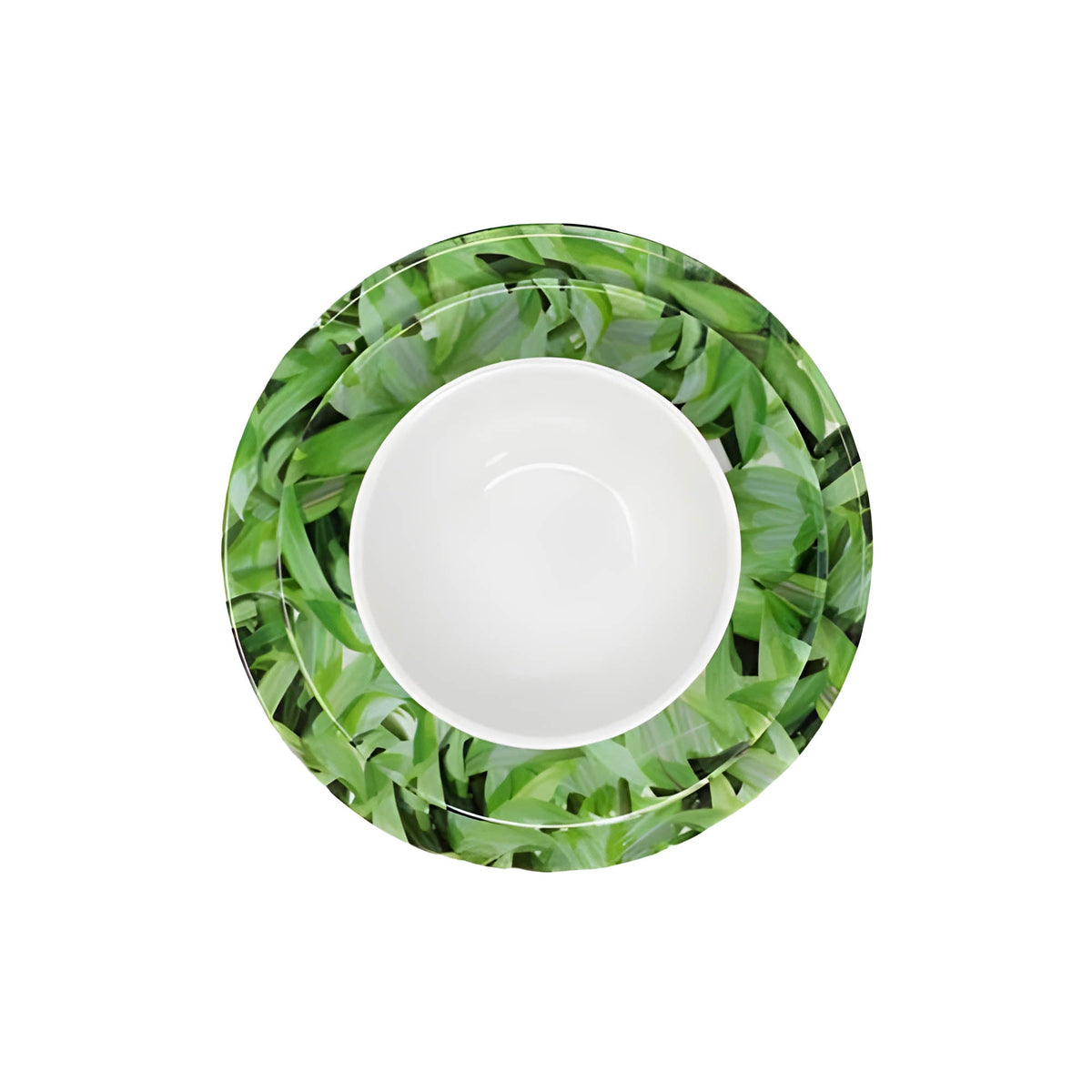 Pura Vida 12 piece starter set of melamine dinnerware, overhead view