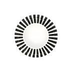 Black and White Starburst 12 piece starter set of melamine dinnerware, overhead view