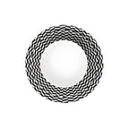 Black and White Chevron 12 piece starter set of melamine dinnerware, overhead view