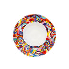 Multicolored Roses 12 piece starter set of melamine dinnerware, overhead view