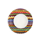 Multicolored Zigzag 12 piece starter set of melamine dinnerware, overhead view