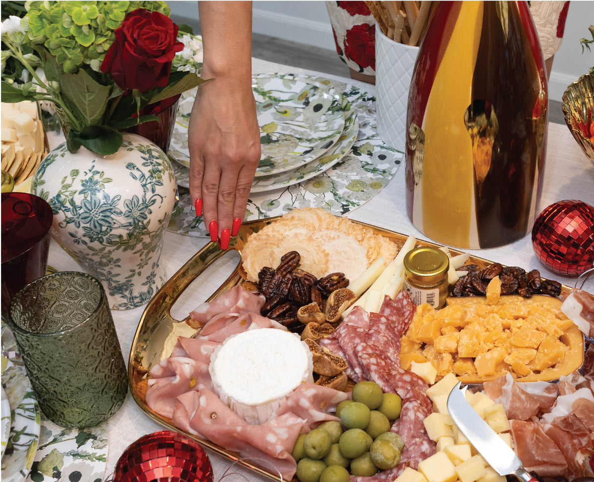 Charcuterie board styled on Elizabeth Sutton serveware