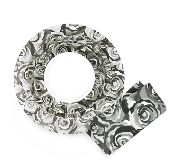 Grayscale Roses Melamine Hostess Set, 20-Piece (Service for 4)