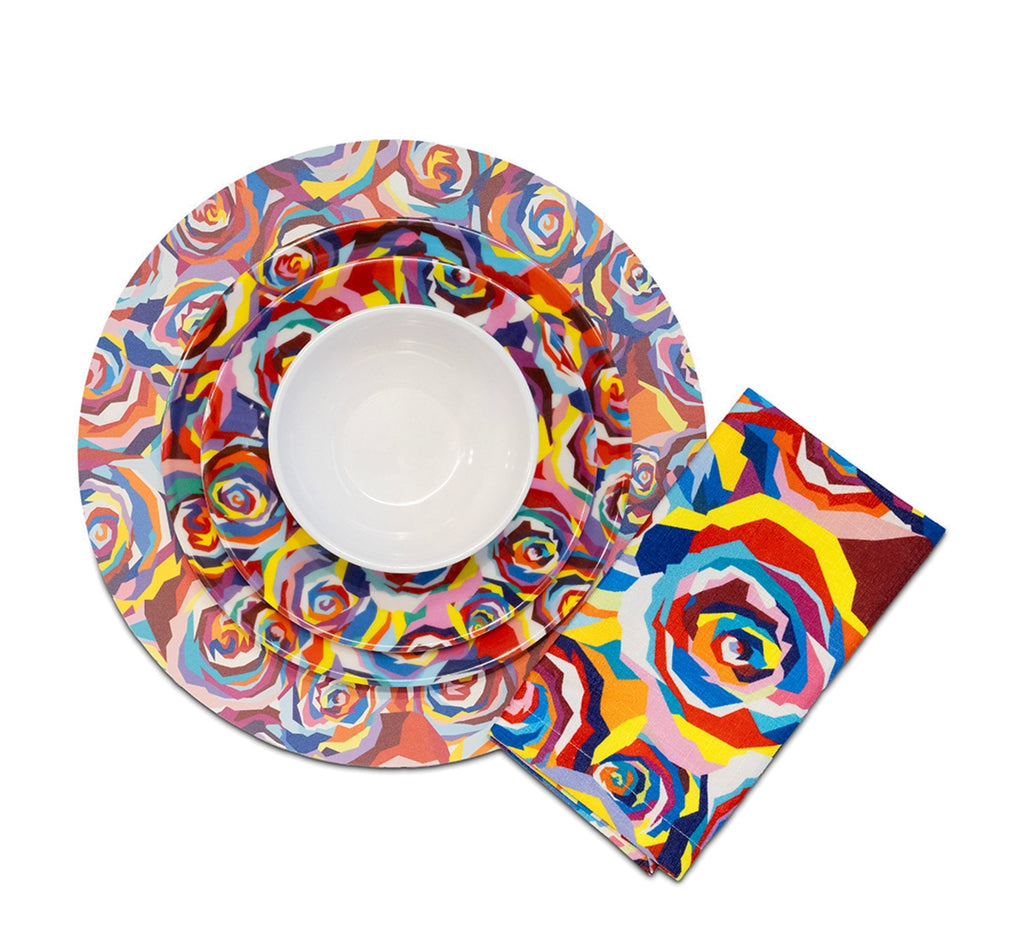 Multicolor Roses Melamine Hostess Set, 20-Piece (Service for 4)