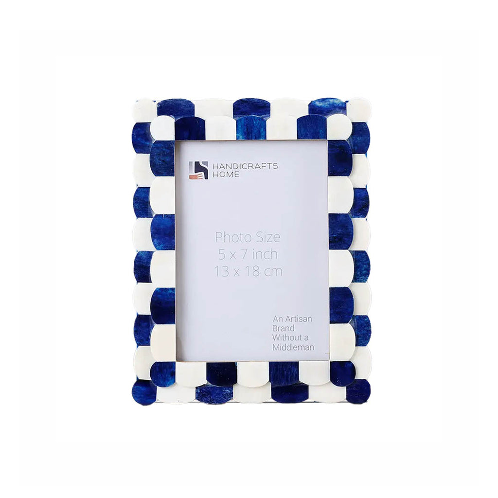 Scalloped Bone Inlay Frame, Blue and White, 5x7