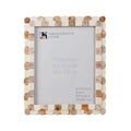 Scalloped Bone Inlay Round Frame, Brown and White