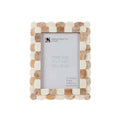 Scalloped Bone Inlay Round Frame, Blue and White