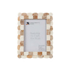 Scalloped Bone Inlay Round Frame, Blue and White