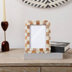 Scalloped Bone Inlay Round Frame, Blue and White, 4x6