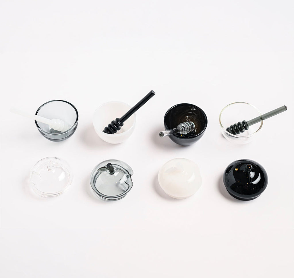 Black and White Glass Honey Dish, Set of 4