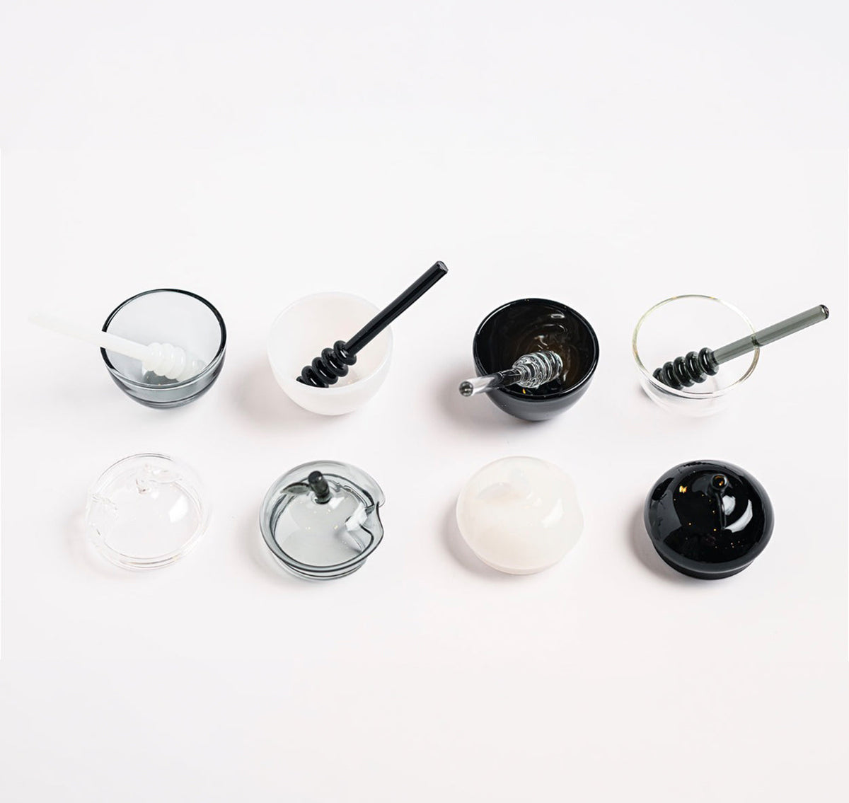 Black and White Glass Honey Dish, Set of 4