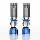 Tall Modern Cut Candle Holder In Cobalt/Smoke
