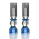 Tall Modern Cut Candlestick Holder In Cobalt/Smoke