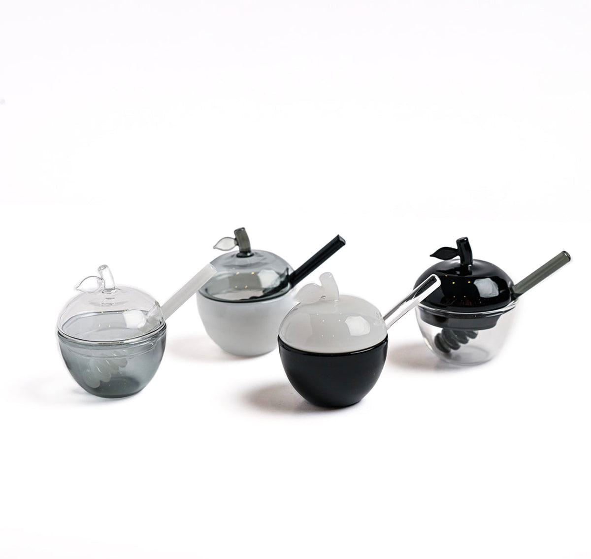 Black and White Glass Honey Dish, Set of 4