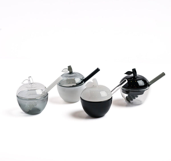 Black and White Glass Honey Dish, Set of 4