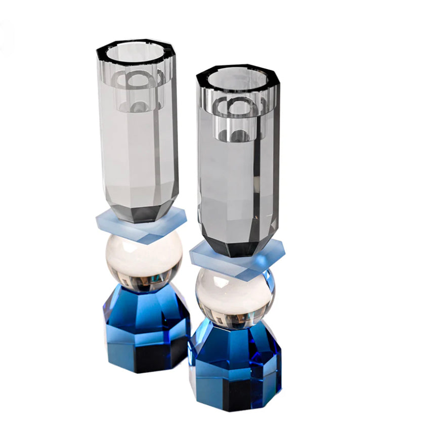 Cobalt Tall Modern Cut Crystal Candlestick Holder