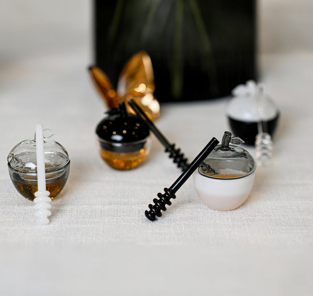 Black and White Glass Honey Dish, Set of 4