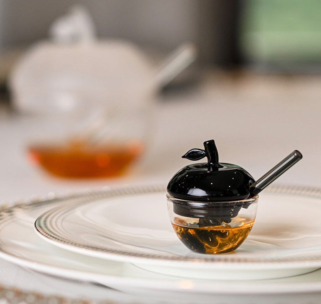 Black and White Glass Honey Dish, Set of 4