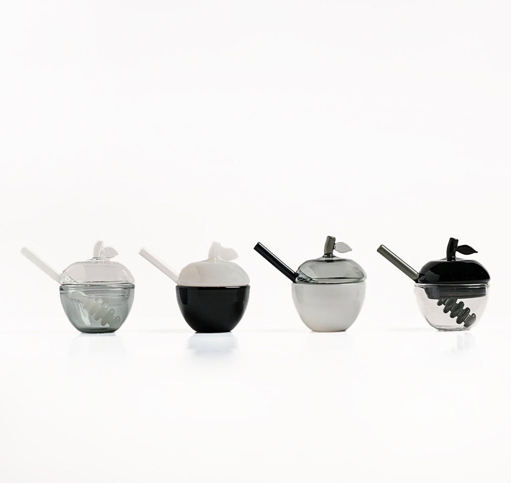 Black and White Glass Honey Dish, Set of 4