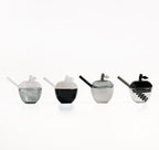 Black and White Glass Honey Dish, Set of 4