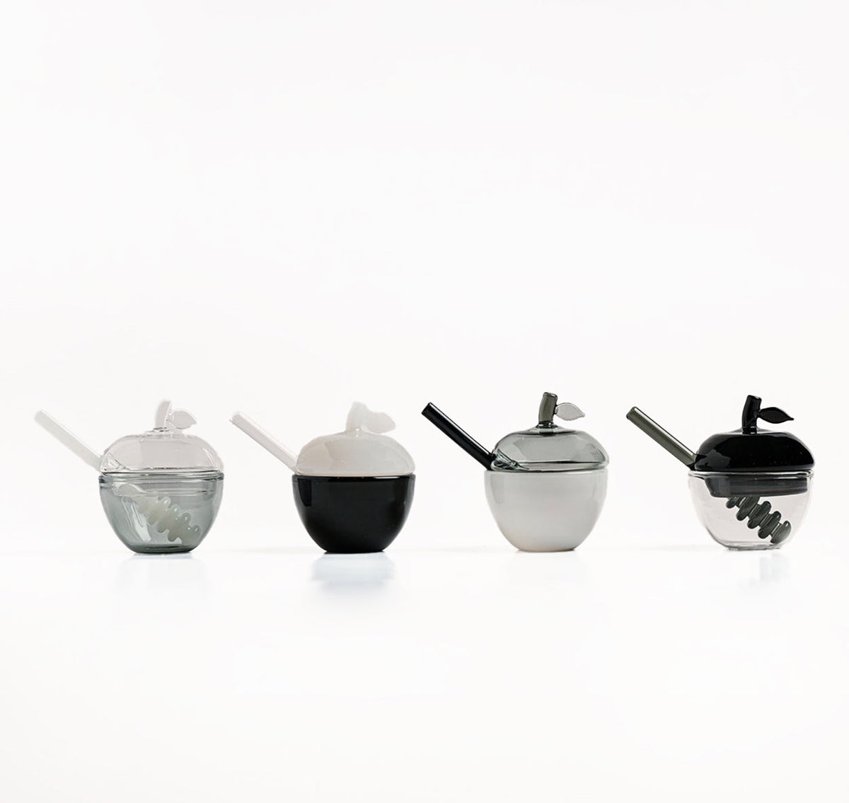 Black and White Glass Honey Dish, Set of 4