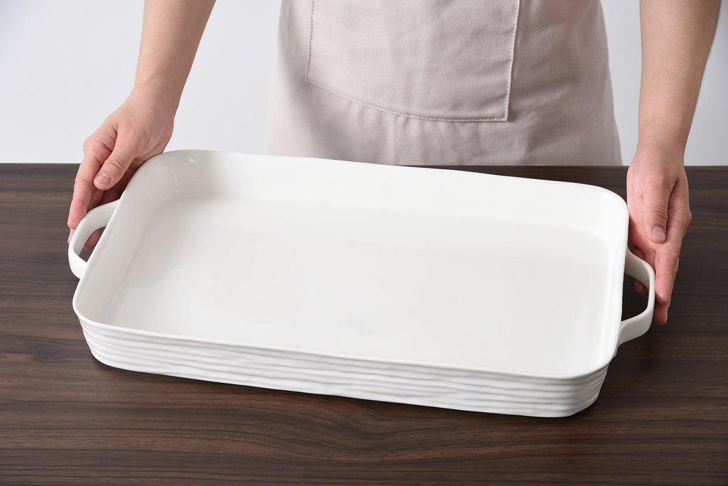 Le Blanc White Rectangular Tray with Handles - product photo