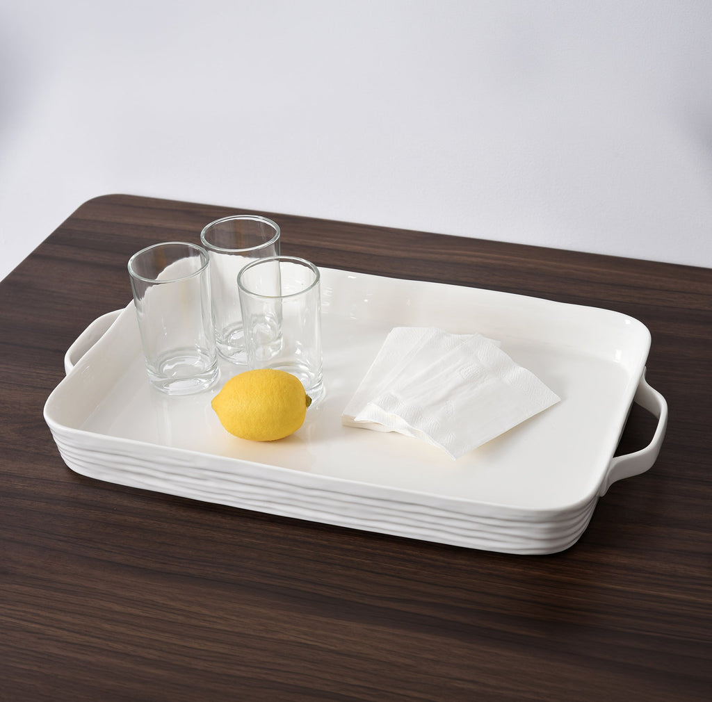 Le Blanc White Rectangular Tray with Handles - product photo