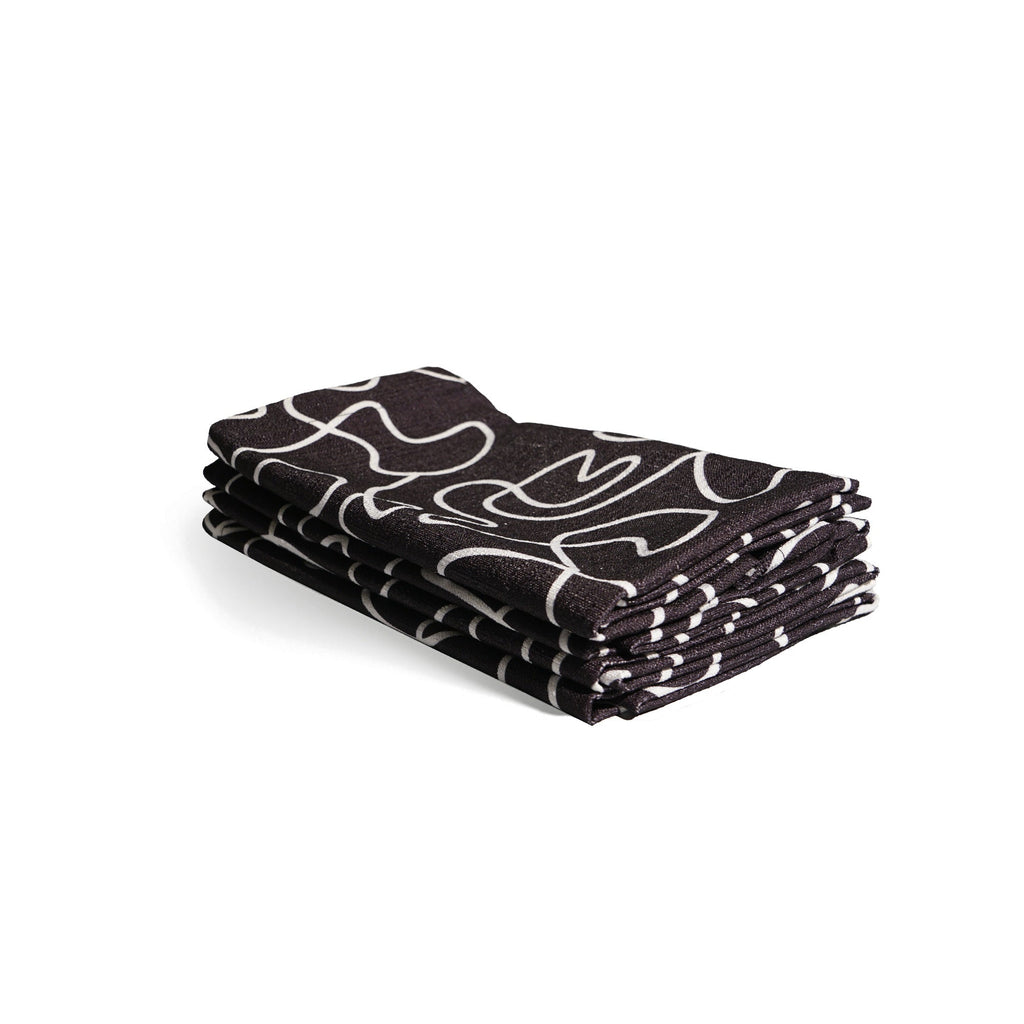 B&W Squiggly Napkin Set set of four