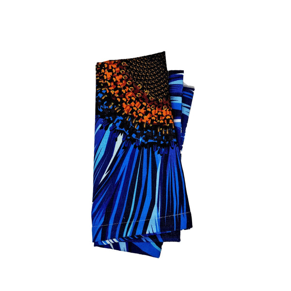 Blue Sunflower Faux Linen Napkins, Set of 4