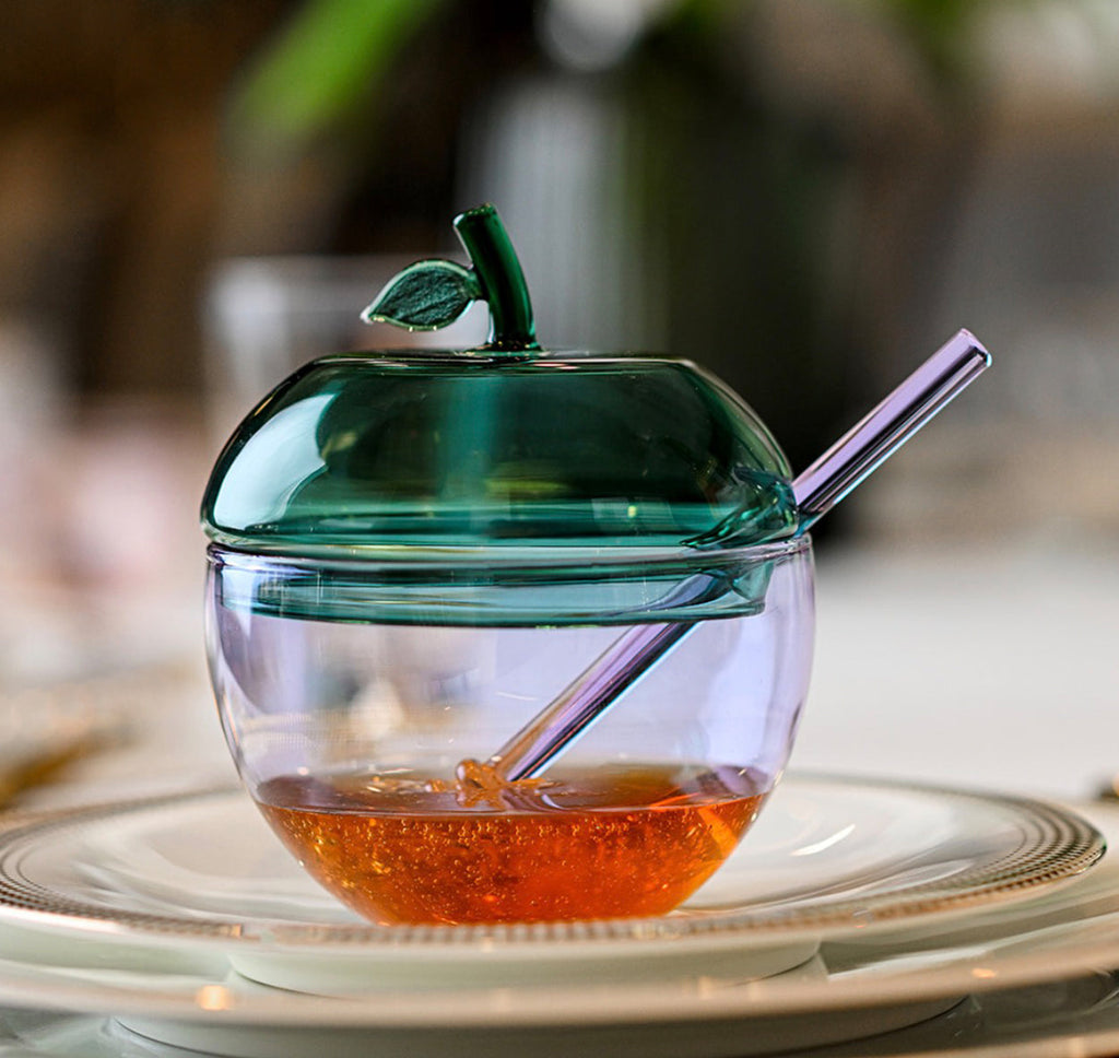 Lavender and Teal Glass Honey Dish