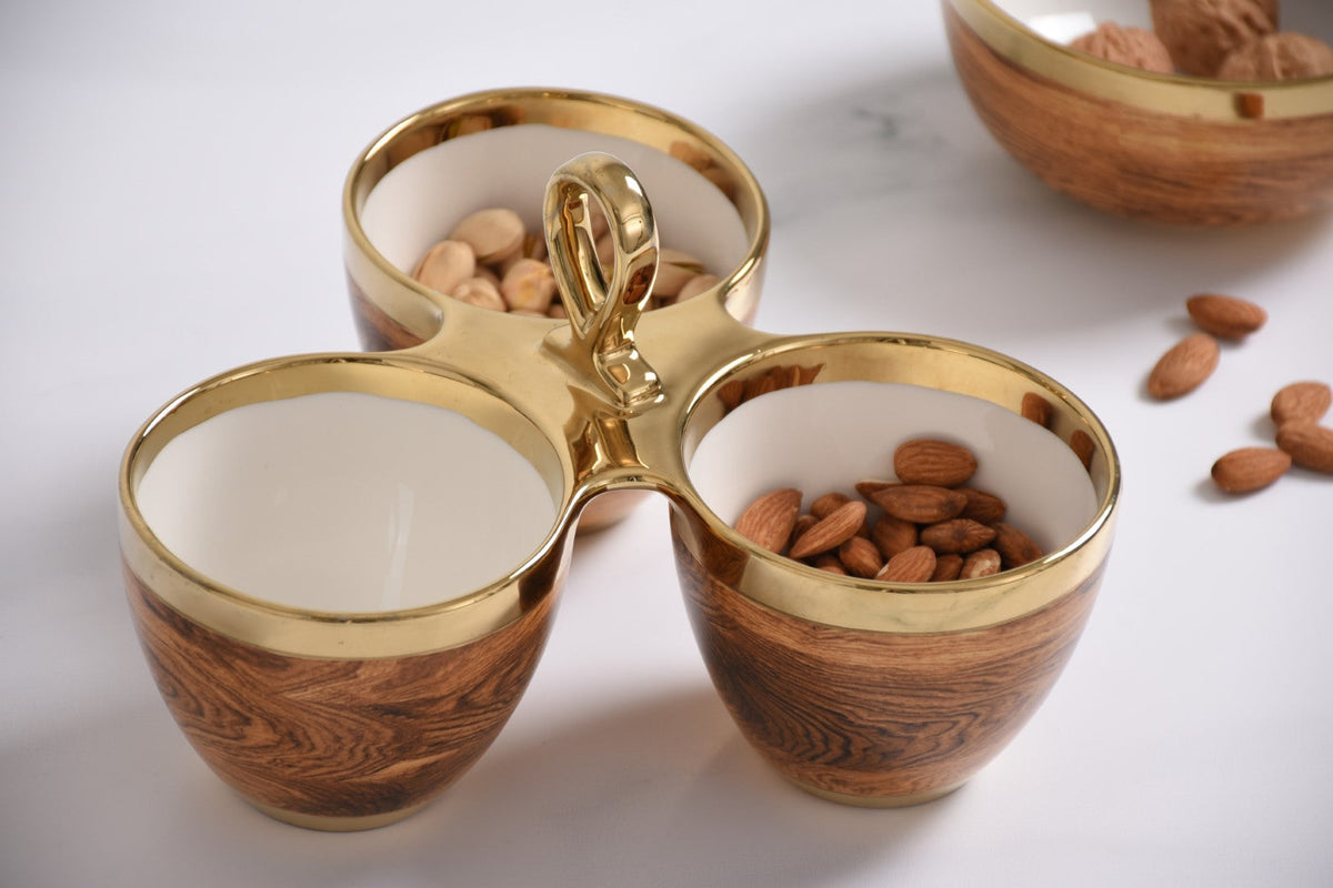 Madera Wood and Gold Three Part Server - product photo