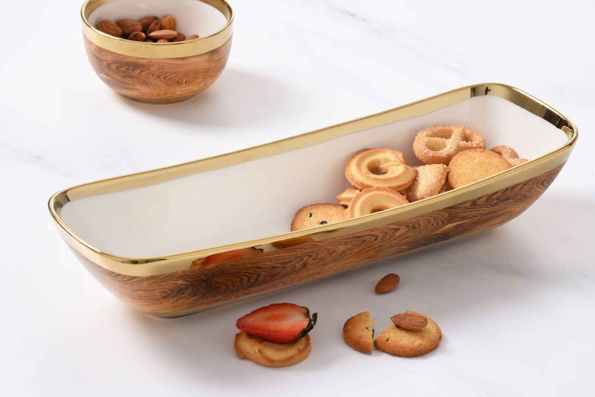 Madera Wood and Gold Deep Rectangular Server - product photo