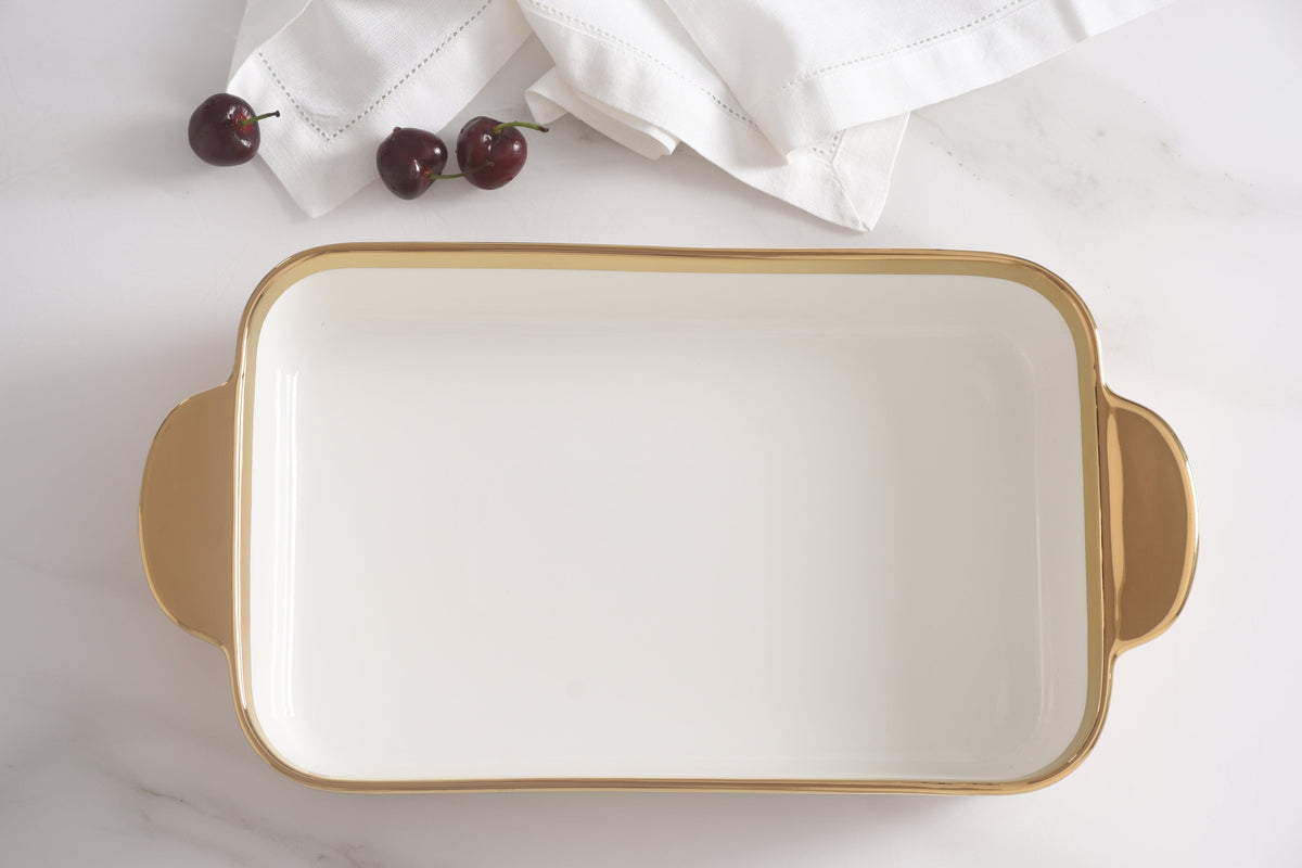 Madera Wood and Gold Rectangular Baking Dish, 9" W x 13" L - product photo