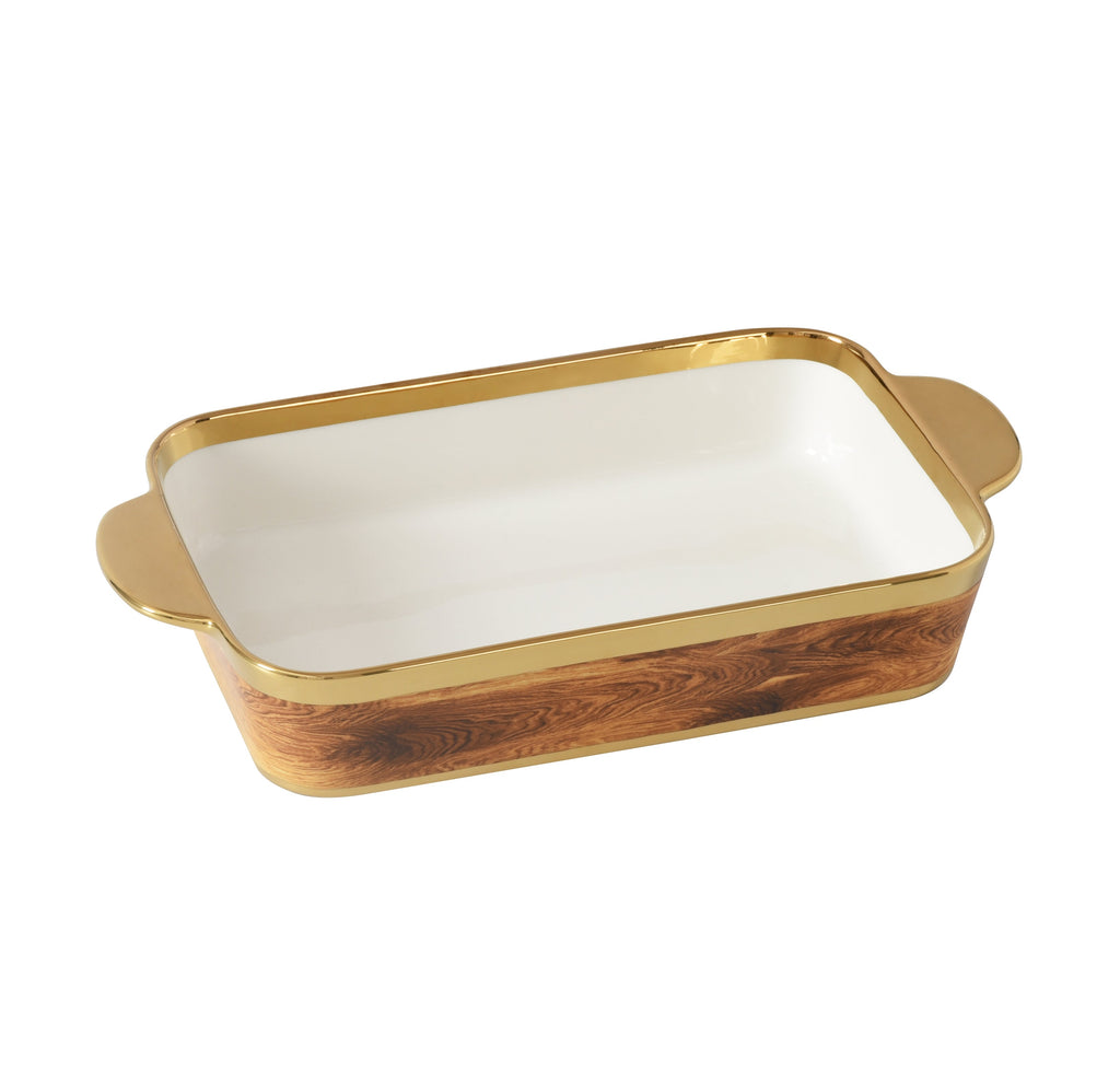 Madera Wood and Gold Rectangular Baking Dish, 9" W x 13" L - white background product photo