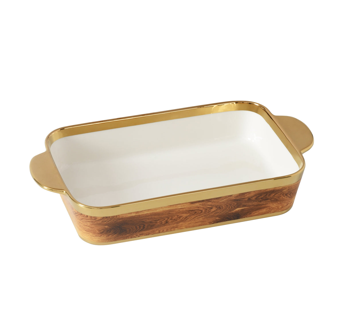 Madera Wood and Gold Rectangular Baking Dish, 9" W x 13" L - white background product photo