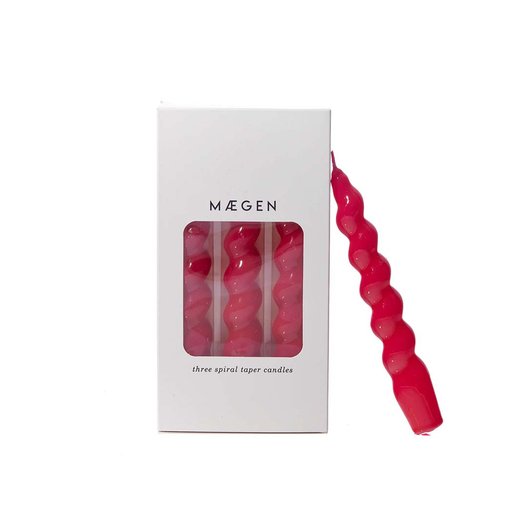Magenta Spiral Taper Candles, Set of 3