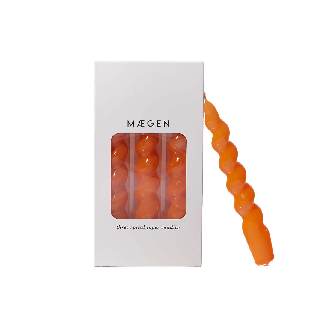 Tangerine Spiral Taper Candles, Set of 3