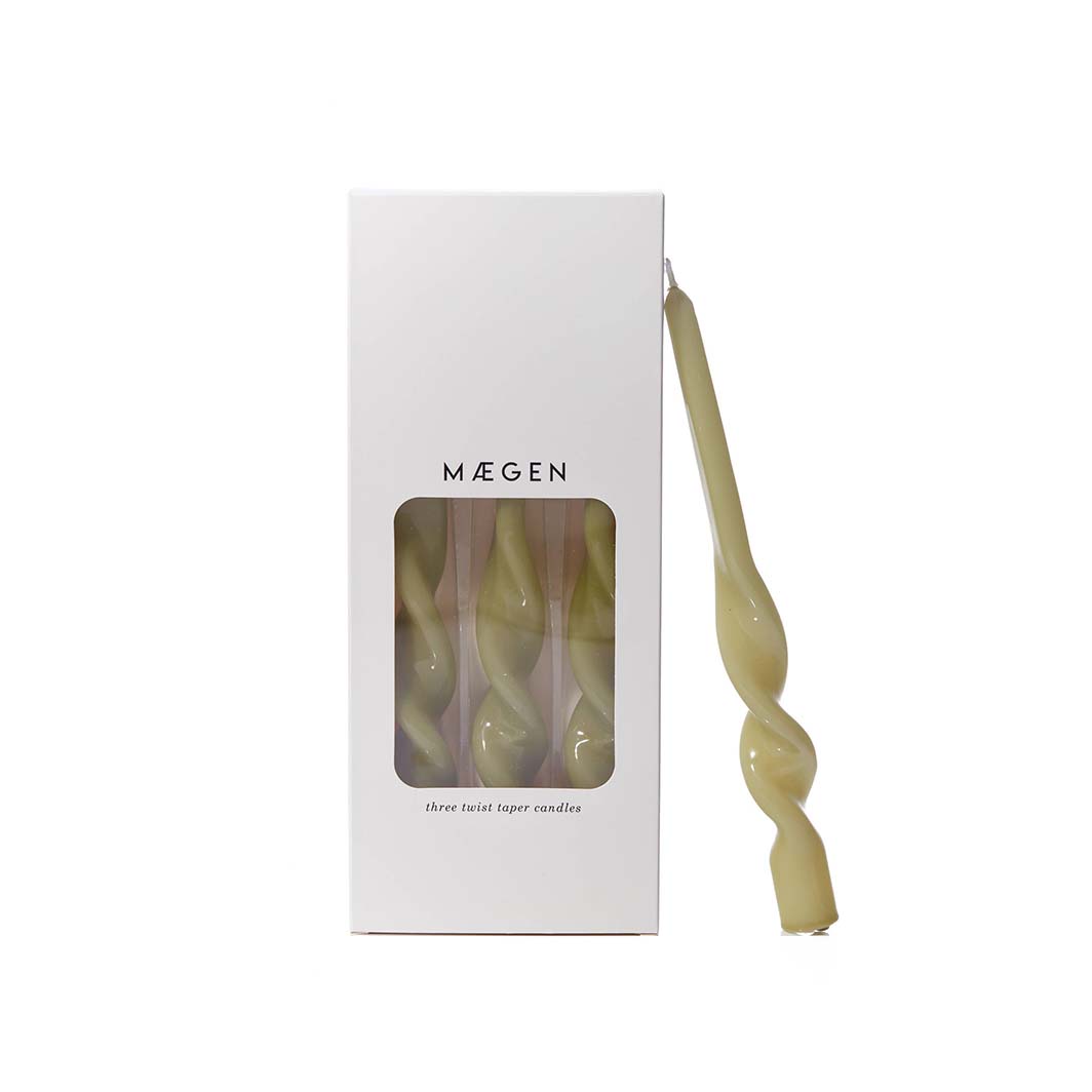 Leaf Green Twist Taper Candles, Set of 3