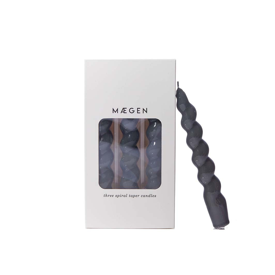 Dark Grey Spiral Taper Candles, Set of 3